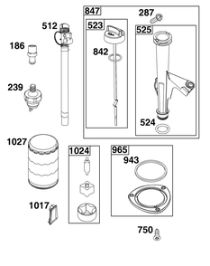 Lubrication Group Diagram and Parts List for 44U677-0009-B5 400000 - 699999 Briggs and Stratton Engine